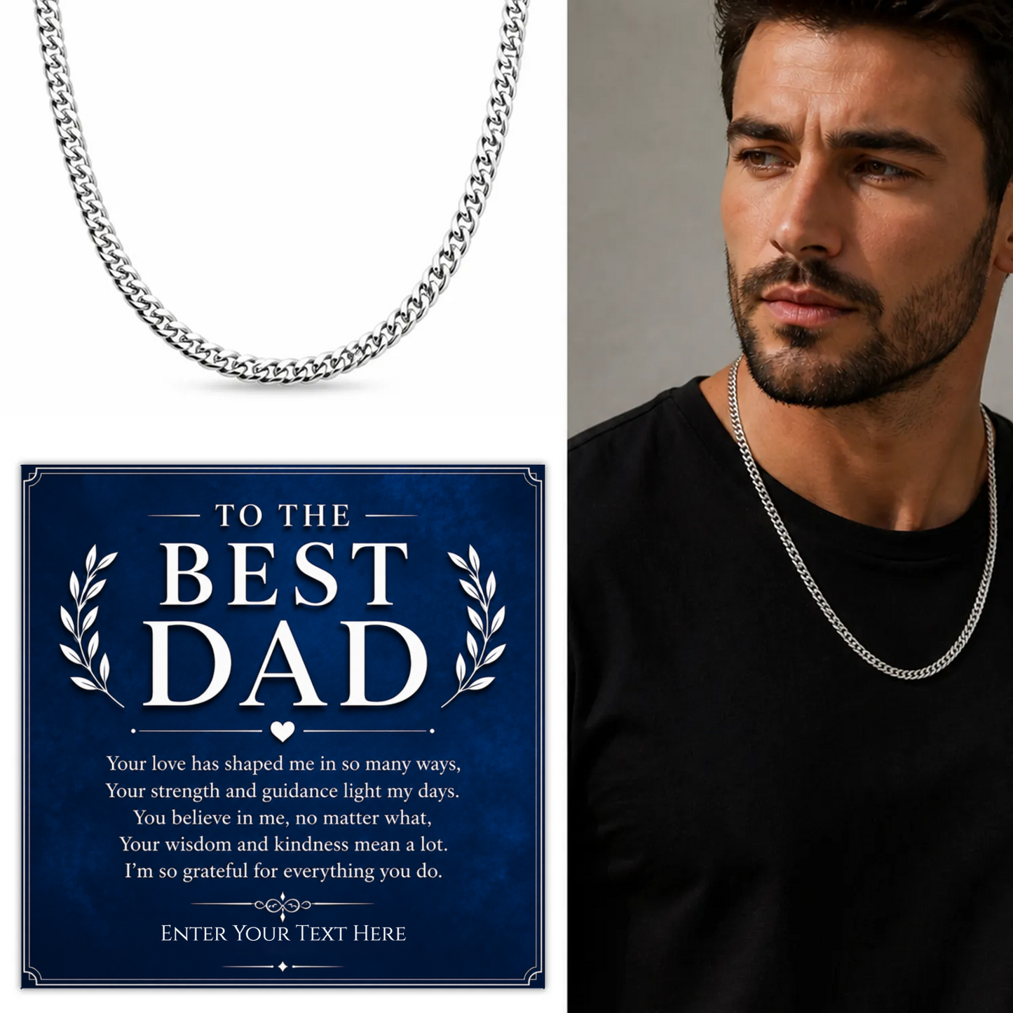 To The Best Dad Stainless Steel Cuban Chain Necklace With Personalised Keepsake Box