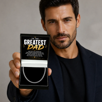 To The Greatest Dad Stainless Steel Cuban Chain Necklace With Personalised Keepsake Box