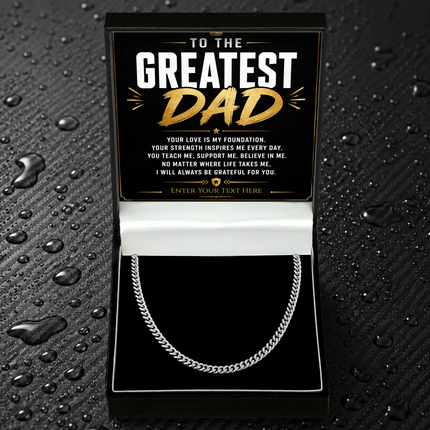 To The Greatest Dad Stainless Steel Cuban Chain Necklace With Personalised Keepsake Box