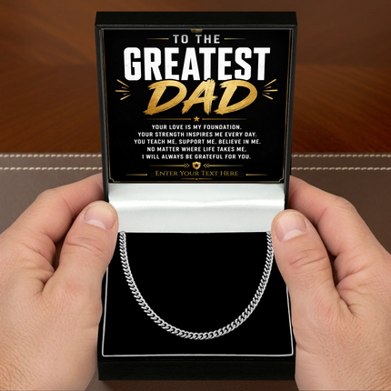 To The Greatest Dad Stainless Steel Cuban Chain Necklace With Personalised Keepsake Box