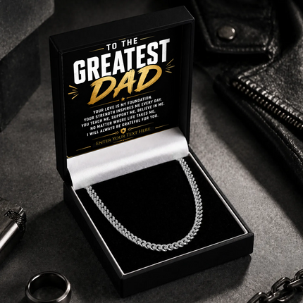 To The Greatest Dad Stainless Steel Cuban Chain Necklace With Personalised Keepsake Box