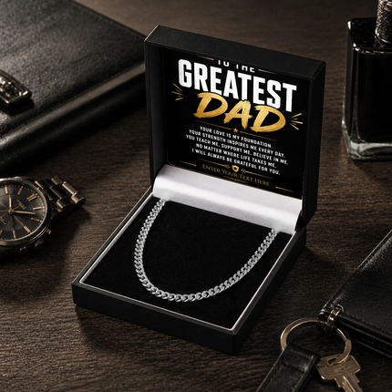 To The Greatest Dad Stainless Steel Cuban Chain Necklace With Personalised Keepsake Box