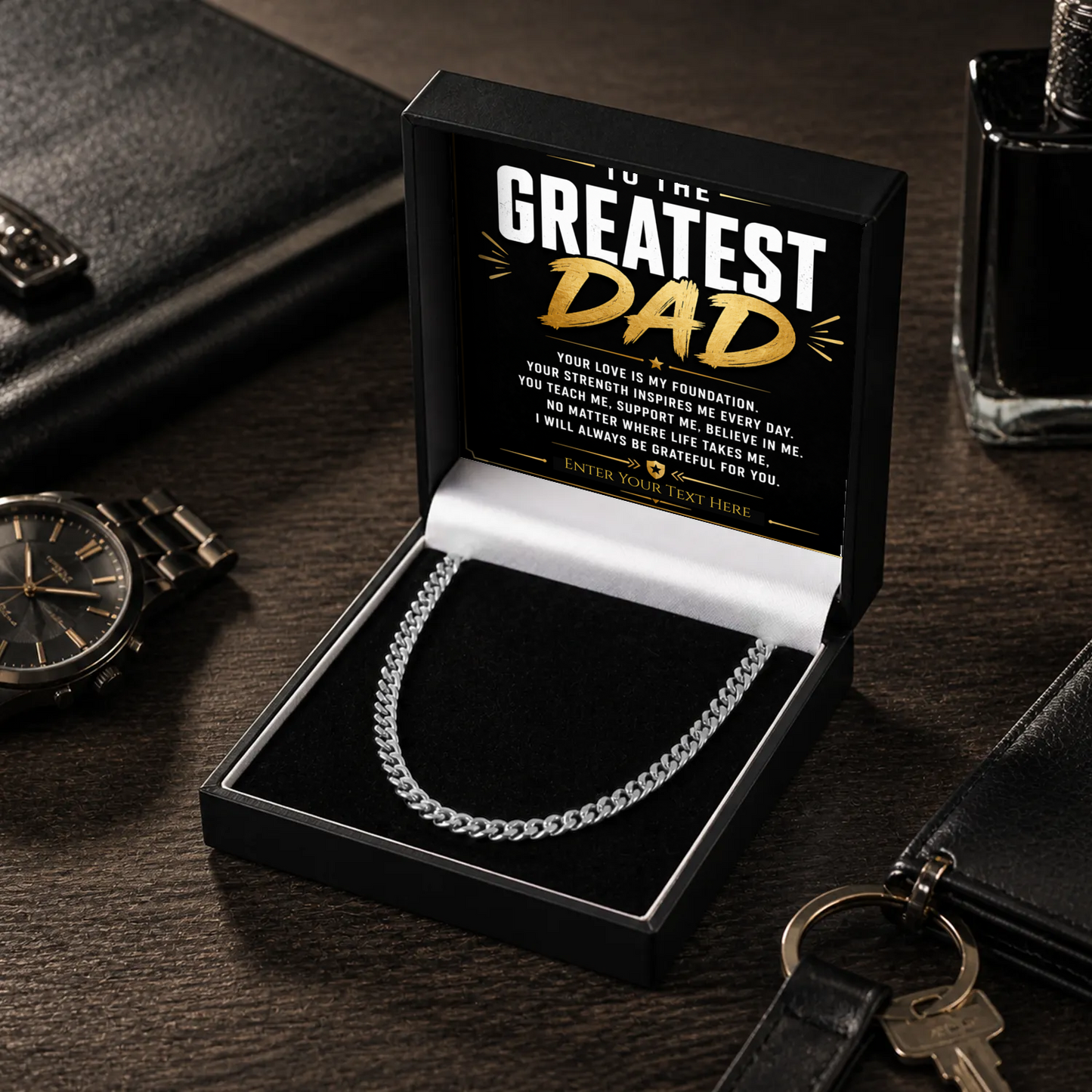 To The Greatest Dad Stainless Steel Cuban Chain Necklace With Personalised Keepsake Box