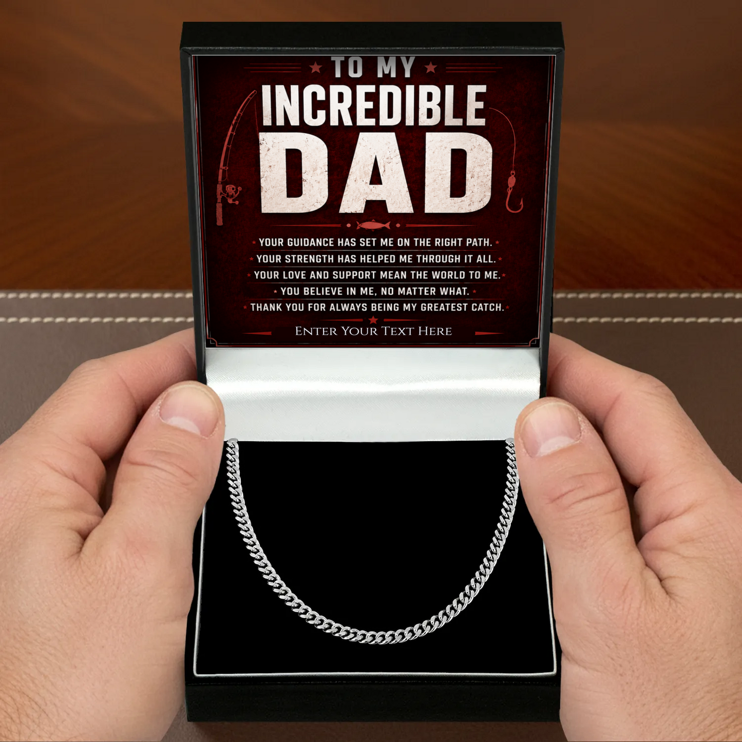 To My Incredible Dad Stainless Steel Cuban Chain Necklace With Personalised Keepsake Box
