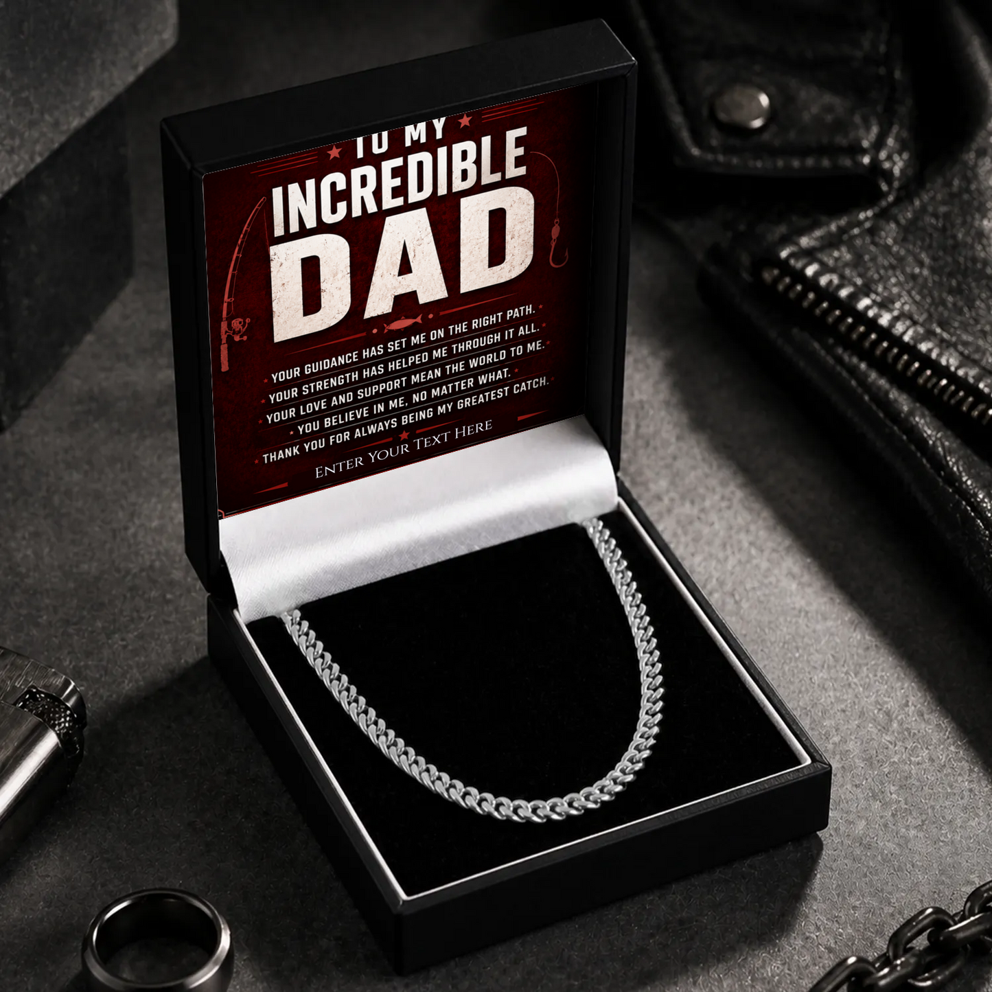 To My Incredible Dad Stainless Steel Cuban Chain Necklace With Personalised Keepsake Box