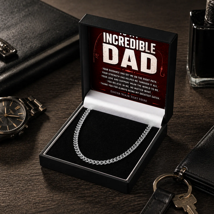 To My Incredible Dad Stainless Steel Cuban Chain Necklace With Personalised Keepsake Box