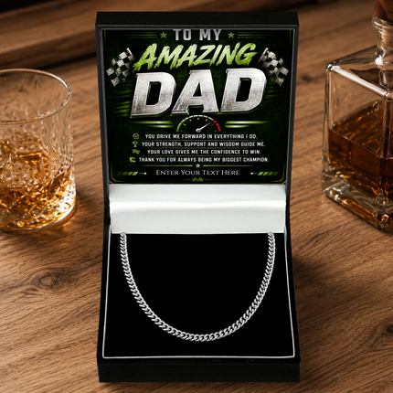 To My Amazing Dad Stainless Steel Cuban Chain Necklace With Personalised Keepsake Box