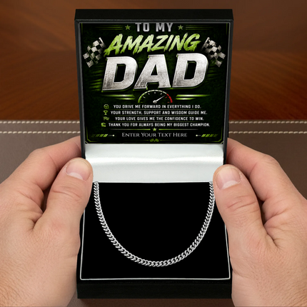 To My Amazing Dad Stainless Steel Cuban Chain Necklace With Personalised Keepsake Box