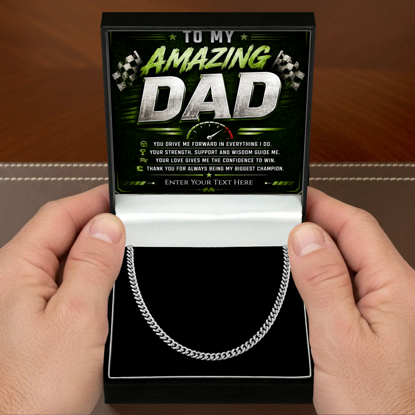 To My Amazing Dad Stainless Steel Cuban Chain Necklace With Personalised Keepsake Box