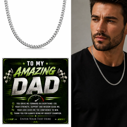 To My Amazing Dad Stainless Steel Cuban Chain Necklace With Personalised Keepsake Box