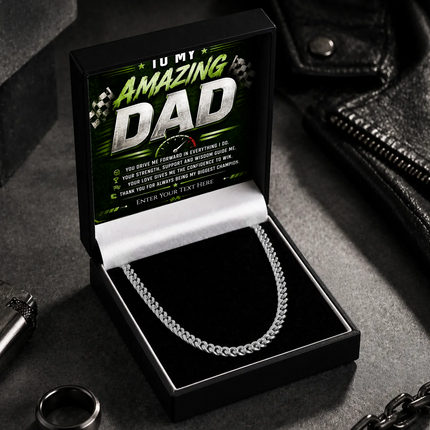 To My Amazing Dad Stainless Steel Cuban Chain Necklace With Personalised Keepsake Box