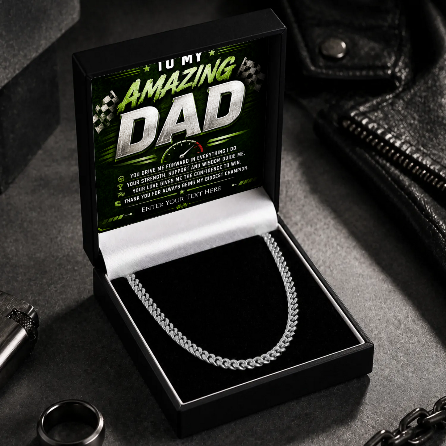To My Amazing Dad Stainless Steel Cuban Chain Necklace With Personalised Keepsake Box