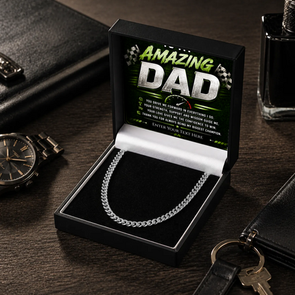 To My Amazing Dad Stainless Steel Cuban Chain Necklace With Personalised Keepsake Box