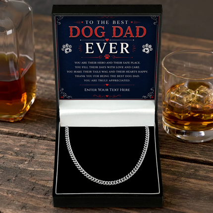 To The Best Dog Dad Stainless Steel Cuban Chain Necklace With Personalised Keepsake Box