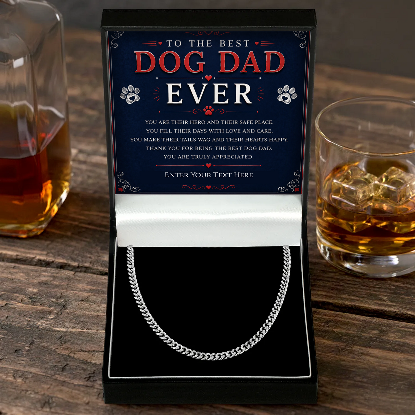To The Best Dog Dad Stainless Steel Cuban Chain Necklace With Personalised Keepsake Box