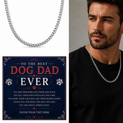 To The Best Dog Dad Stainless Steel Cuban Chain Necklace With Personalised Keepsake Box