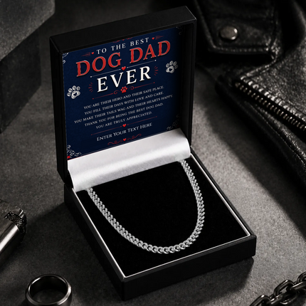 To The Best Dog Dad Stainless Steel Cuban Chain Necklace With Personalised Keepsake Box