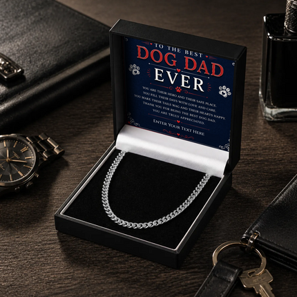 To The Best Dog Dad Stainless Steel Cuban Chain Necklace With Personalised Keepsake Box