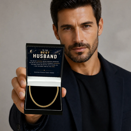 To The Best Husband 18k Gold Plated Cuban Chain Necklace With Personalised Keepsake Box