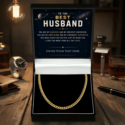 To The Best Husband 18k Gold Plated Cuban Chain Necklace With Personalised Keepsake Box
