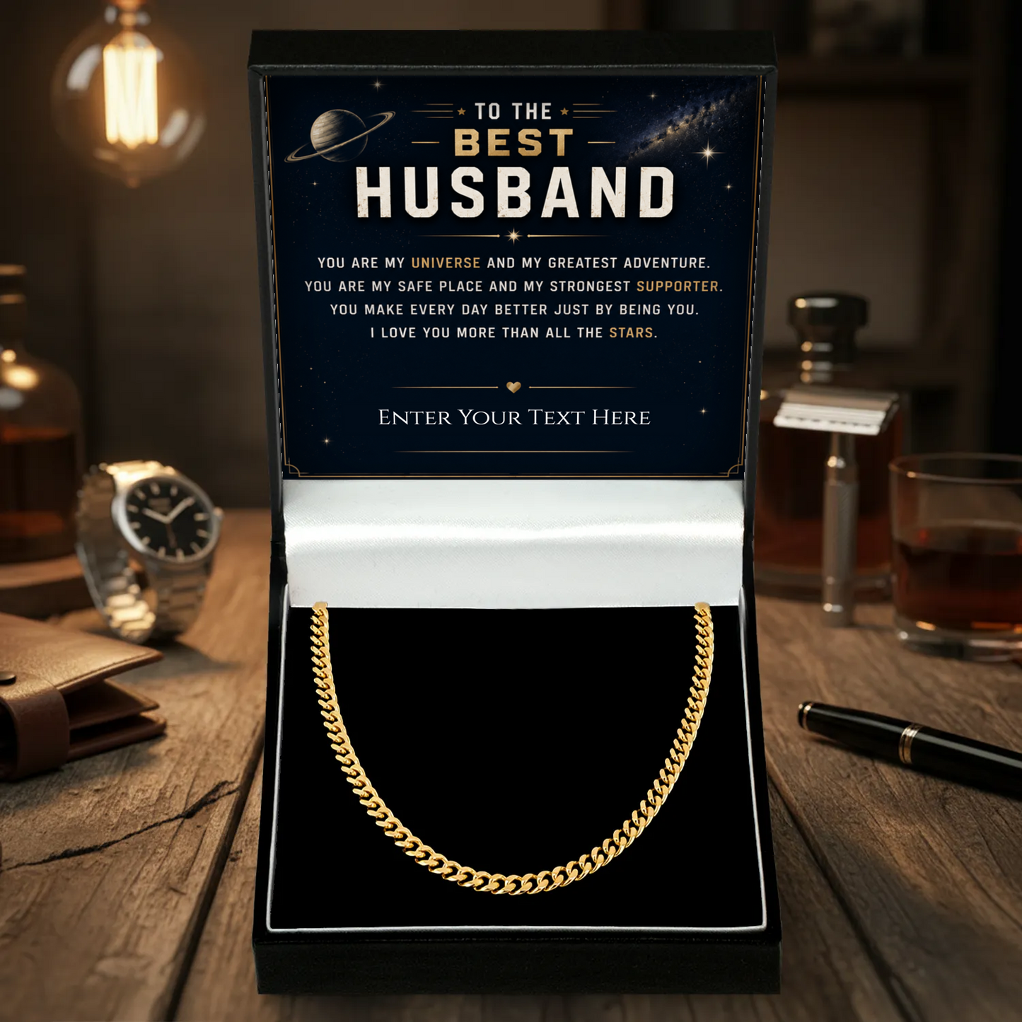 To The Best Husband 18k Gold Plated Cuban Chain Necklace With Personalised Keepsake Box