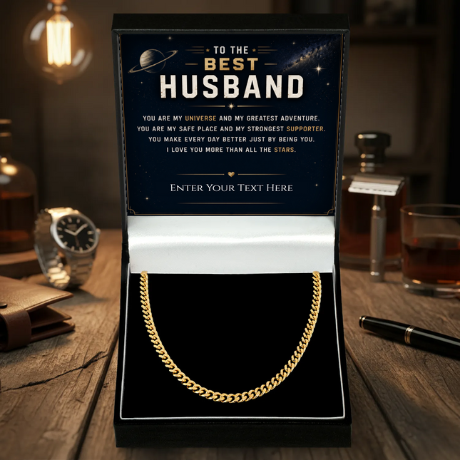 To The Best Husband 18k Gold Plated Cuban Chain Necklace With Personalised Keepsake Box