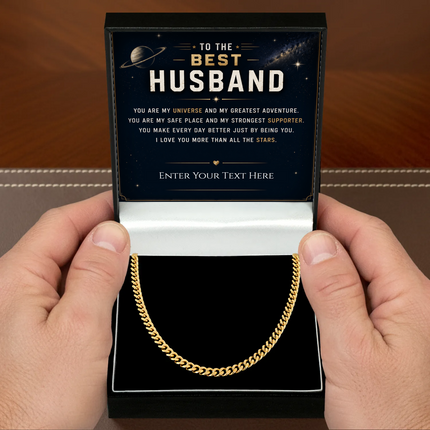 To The Best Husband 18k Gold Plated Cuban Chain Necklace With Personalised Keepsake Box