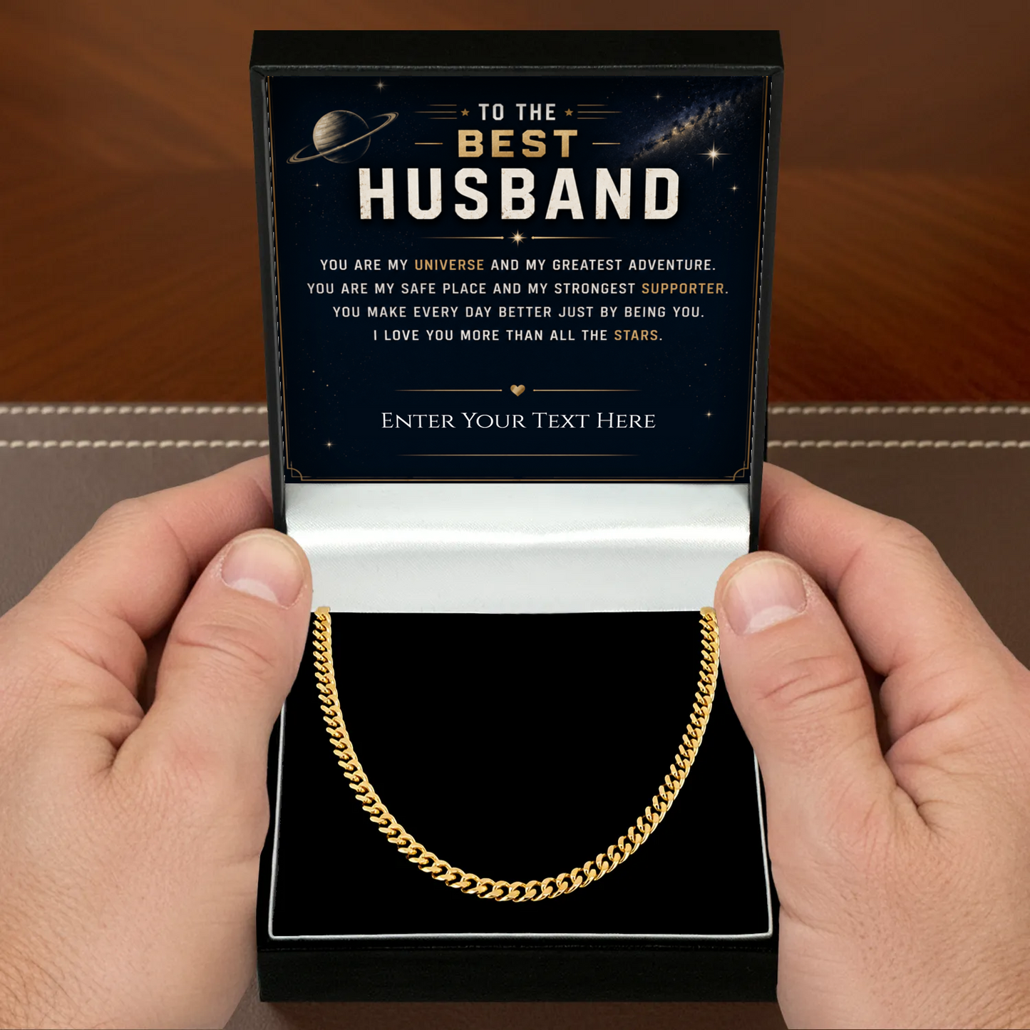 To The Best Husband 18k Gold Plated Cuban Chain Necklace With Personalised Keepsake Box