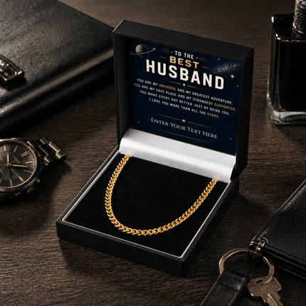 To The Best Husband 18k Gold Plated Cuban Chain Necklace With Personalised Keepsake Box