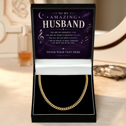 To My Amazing Husband 18k Gold Plated Cuban Chain Necklace With Personalised Keepsake Box