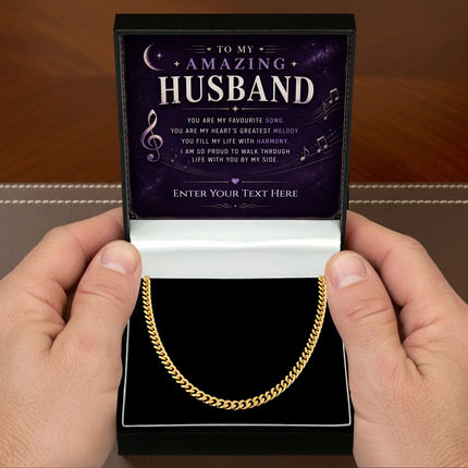 To My Amazing Husband 18k Gold Plated Cuban Chain Necklace With Personalised Keepsake Box