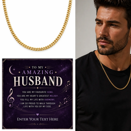 To My Amazing Husband 18k Gold Plated Cuban Chain Necklace With Personalised Keepsake Box