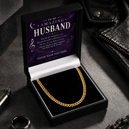 To My Amazing Husband 18k Gold Plated Cuban Chain Necklace With Personalised Keepsake Box