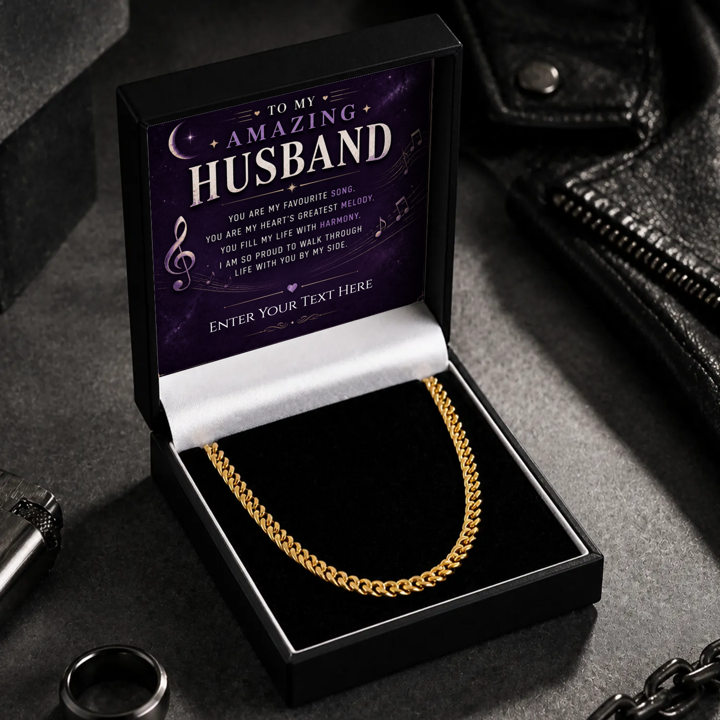 To My Amazing Husband 18k Gold Plated Cuban Chain Necklace With Personalised Keepsake Box