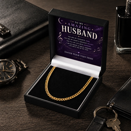 To My Amazing Husband 18k Gold Plated Cuban Chain Necklace With Personalised Keepsake Box