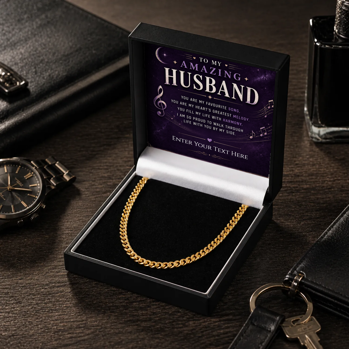 To My Amazing Husband 18k Gold Plated Cuban Chain Necklace With Personalised Keepsake Box