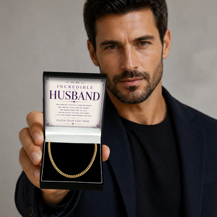 To My Incredible Husband 18k Gold Plated Cuban Chain Necklace With Personalised Keepsake Box