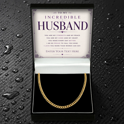 To My Incredible Husband 18k Gold Plated Cuban Chain Necklace With Personalised Keepsake Box