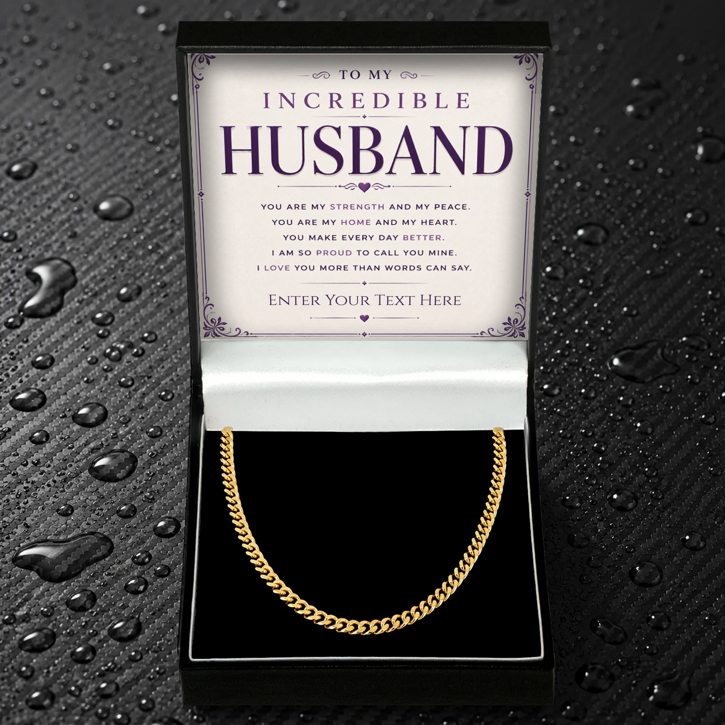 To My Incredible Husband 18k Gold Plated Cuban Chain Necklace With Personalised Keepsake Box