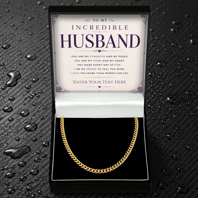 To My Incredible Husband 18k Gold Plated Cuban Chain Necklace With Personalised Keepsake Box