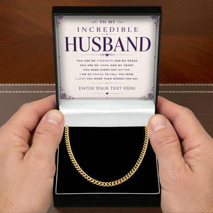 To My Incredible Husband 18k Gold Plated Cuban Chain Necklace With Personalised Keepsake Box