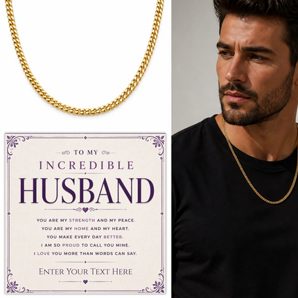 To My Incredible Husband 18k Gold Plated Cuban Chain Necklace With Personalised Keepsake Box