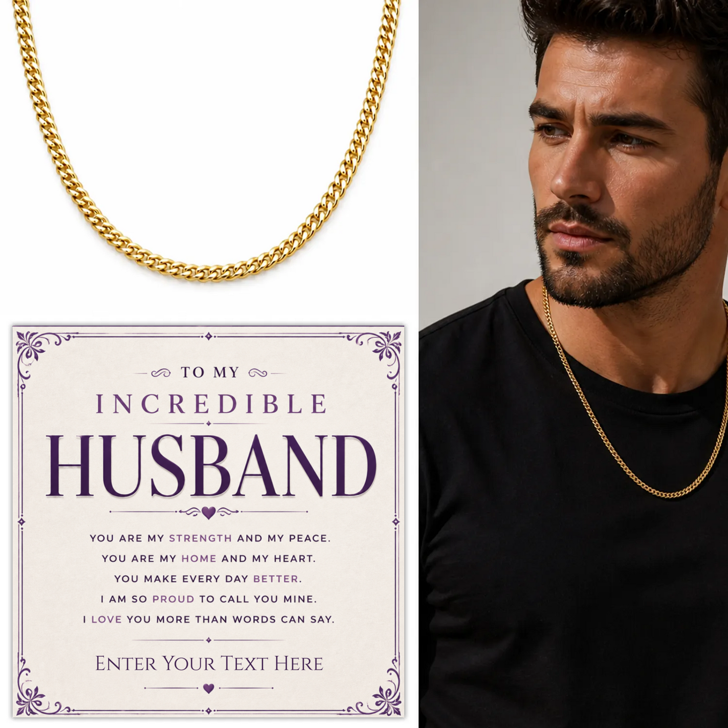 To My Incredible Husband 18k Gold Plated Cuban Chain Necklace With Personalised Keepsake Box