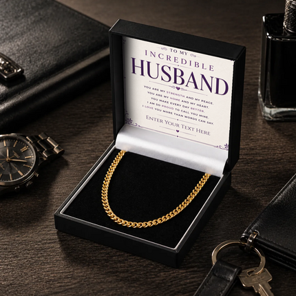 To My Incredible Husband 18k Gold Plated Cuban Chain Necklace With Personalised Keepsake Box