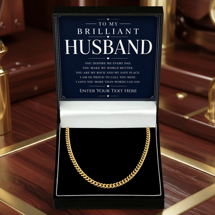 To My Brilliant Husband 18k Gold Plated Cuban Chain Necklace With Personalised Keepsake Box