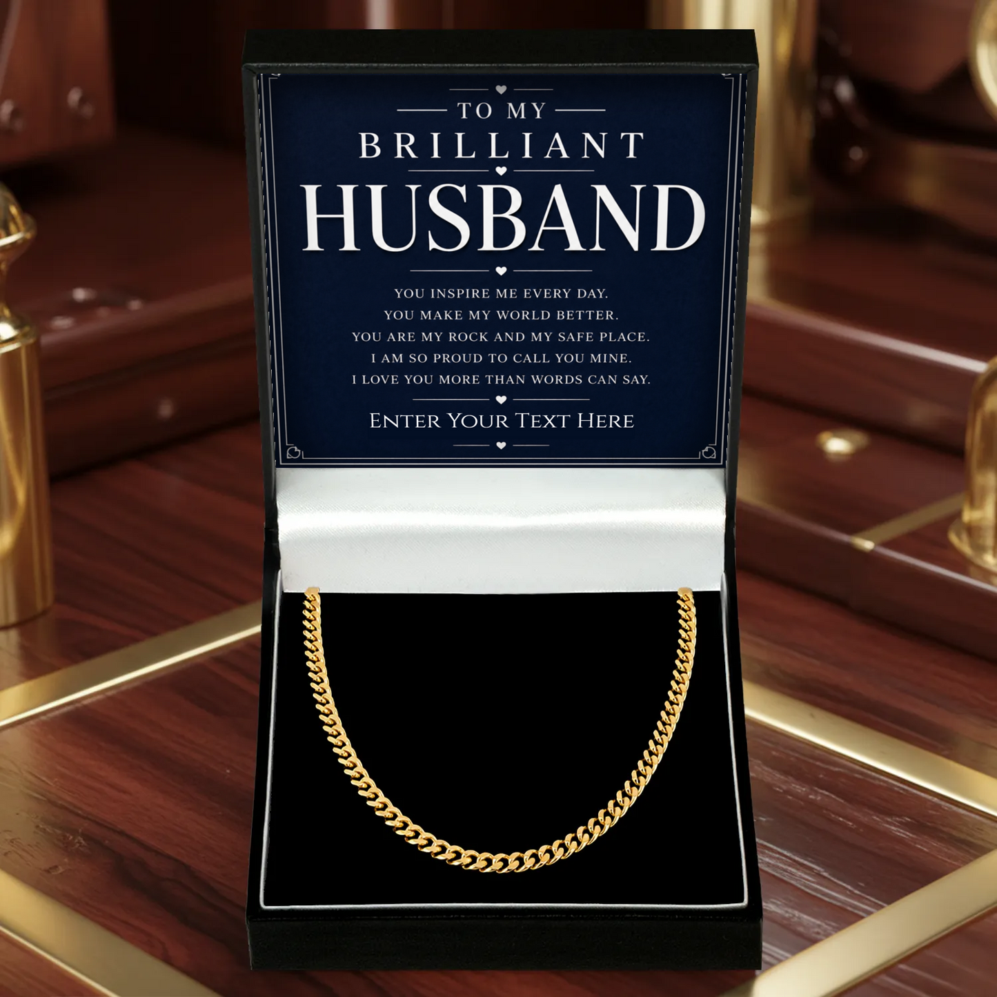 To My Brilliant Husband 18k Gold Plated Cuban Chain Necklace With Personalised Keepsake Box