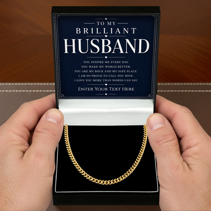 To My Brilliant Husband 18k Gold Plated Cuban Chain Necklace With Personalised Keepsake Box
