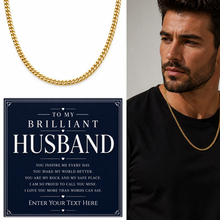 To My Brilliant Husband 18k Gold Plated Cuban Chain Necklace With Personalised Keepsake Box