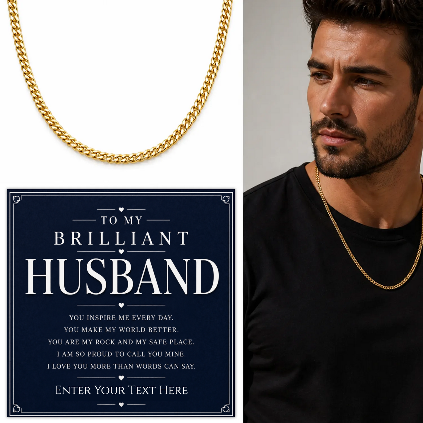 To My Brilliant Husband 18k Gold Plated Cuban Chain Necklace With Personalised Keepsake Box