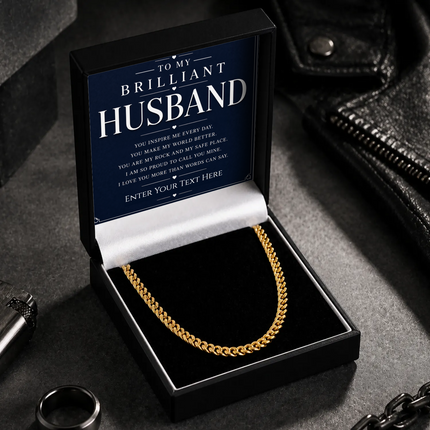 To My Brilliant Husband 18k Gold Plated Cuban Chain Necklace With Personalised Keepsake Box